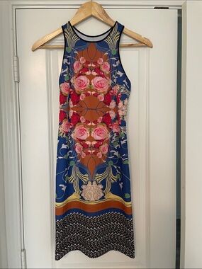 Vintage Anthropologie Dream Daily size M Blue Yellow Mulit Color Dress